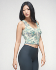 Underwater Blooms Crop Tank Top in Antique Blue Klementina