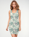 Underwater Blooms Bodycon Dress in Antique Blue Klementina