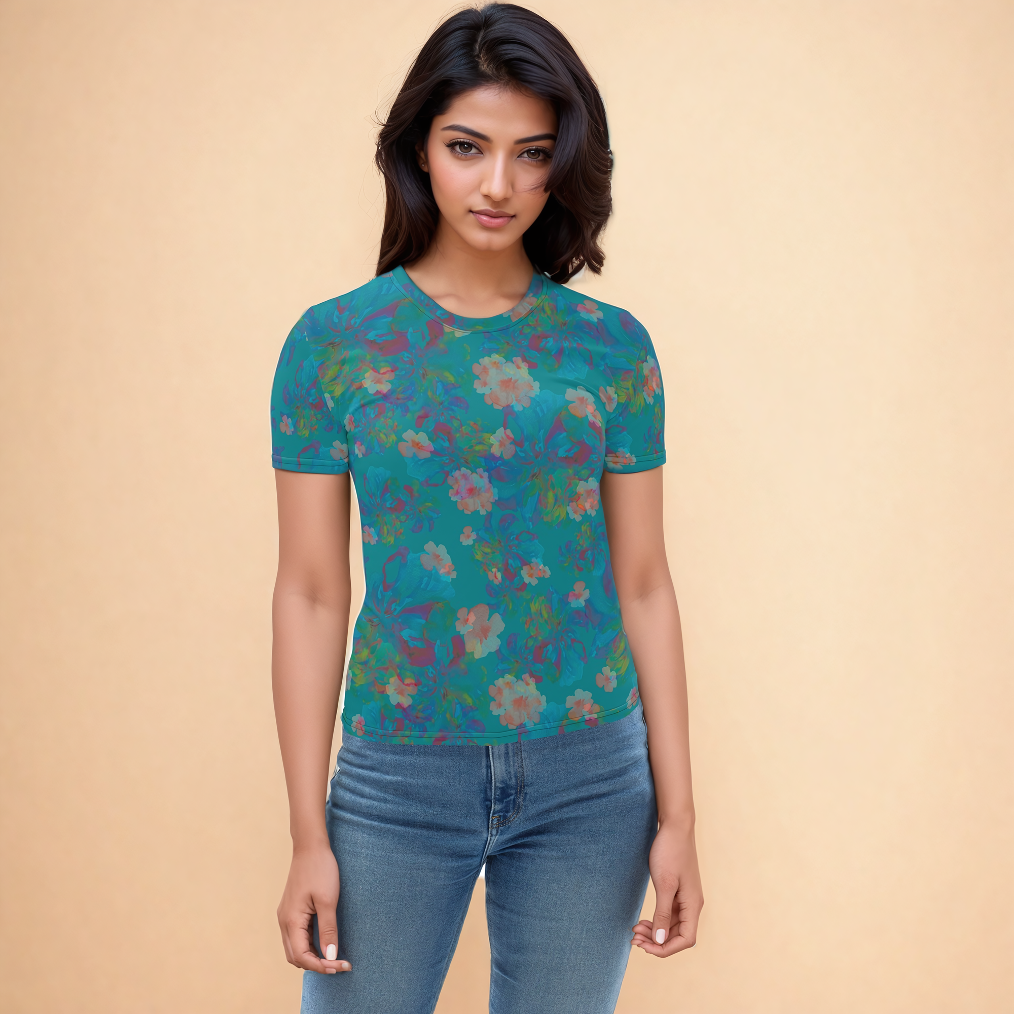 Izel Short-Sleeve Top in Deep Turquoise Klementina