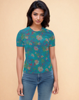 Izel Short-Sleeve Top in Deep Turquoise Klementina