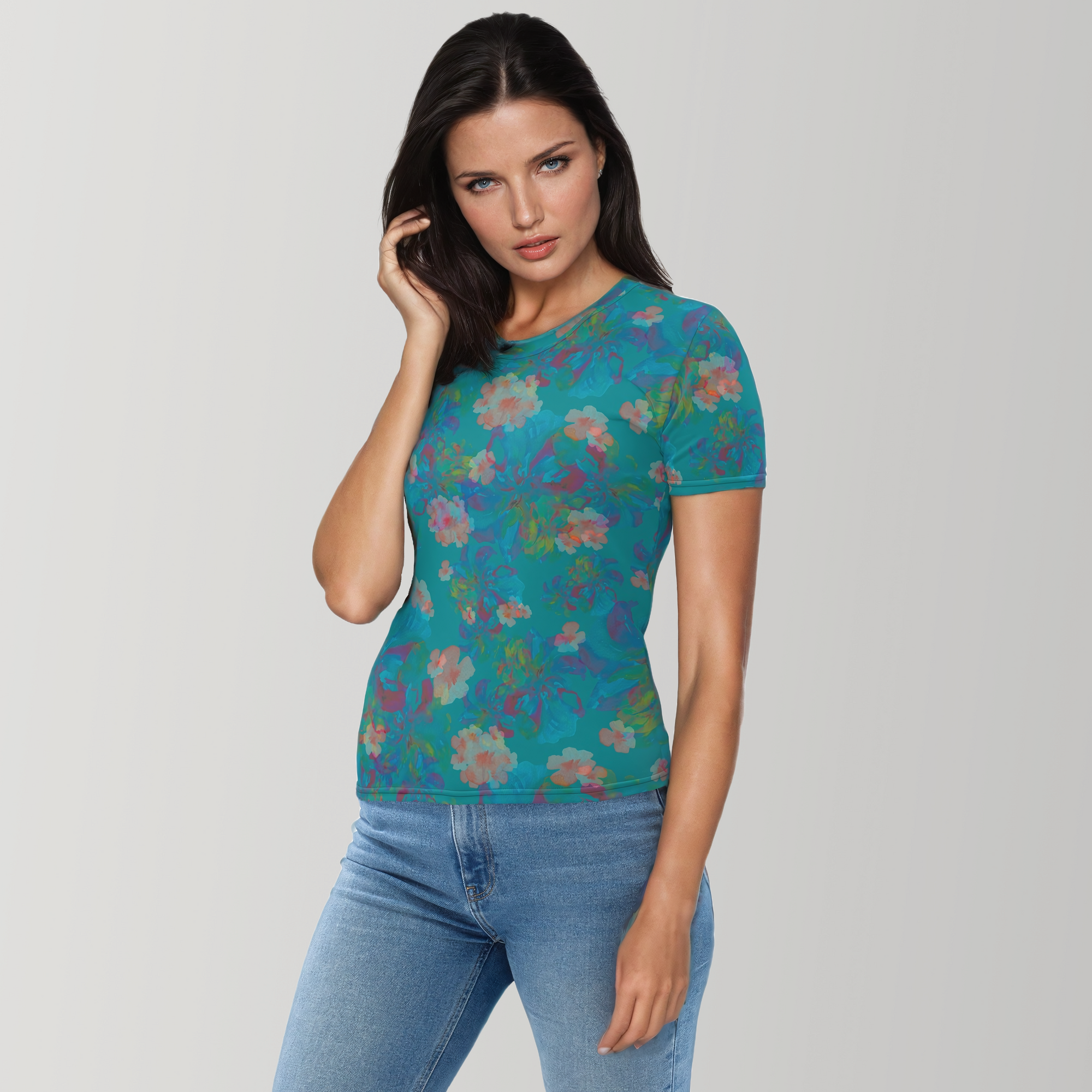 Izel Short-Sleeve Top in Deep Turquoise Klementina