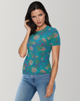 Izel Short-Sleeve Top in Deep Turquoise Klementina