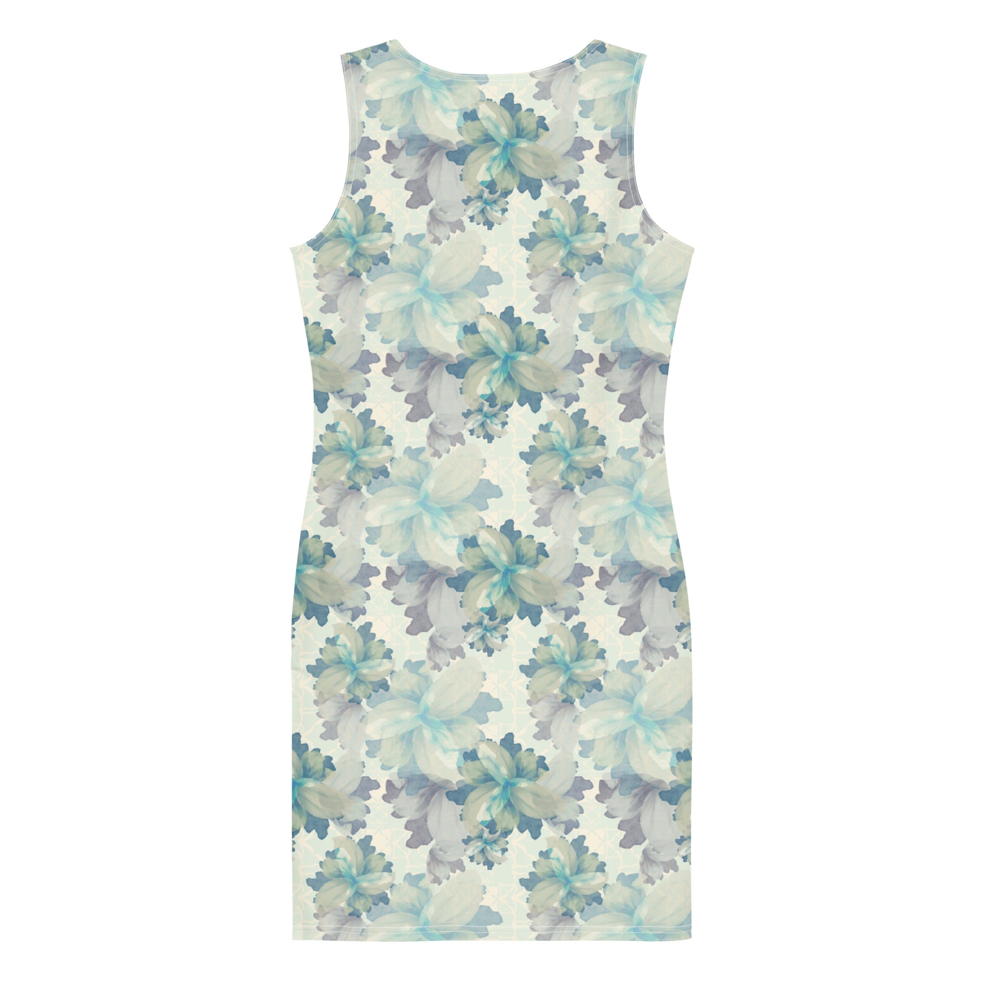 Underwater Blooms Bodycon Dress in Antique Blue Klementina