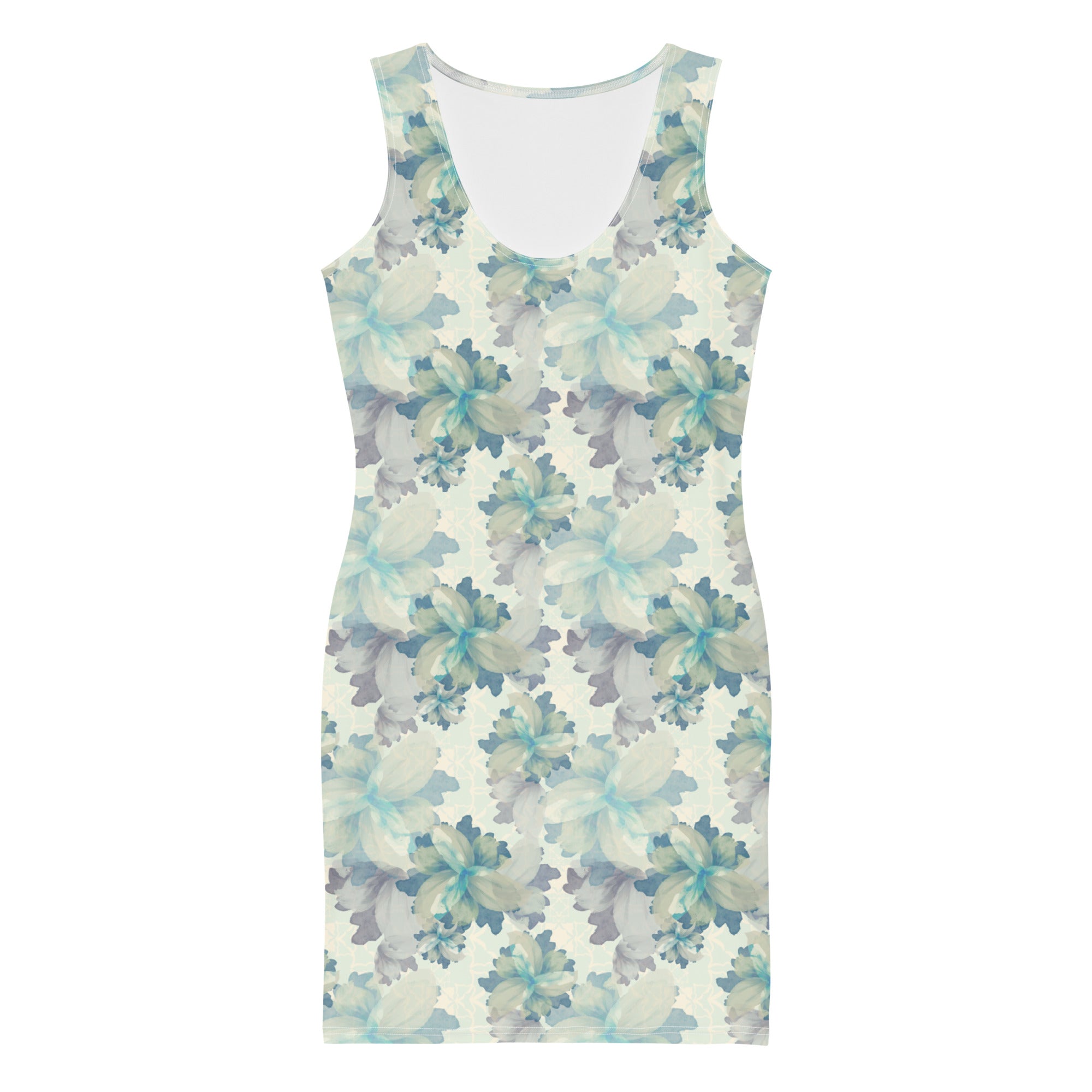 Underwater Blooms Bodycon Dress in Antique Blue Klementina