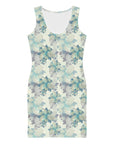 Underwater Blooms Bodycon Dress in Antique Blue Klementina