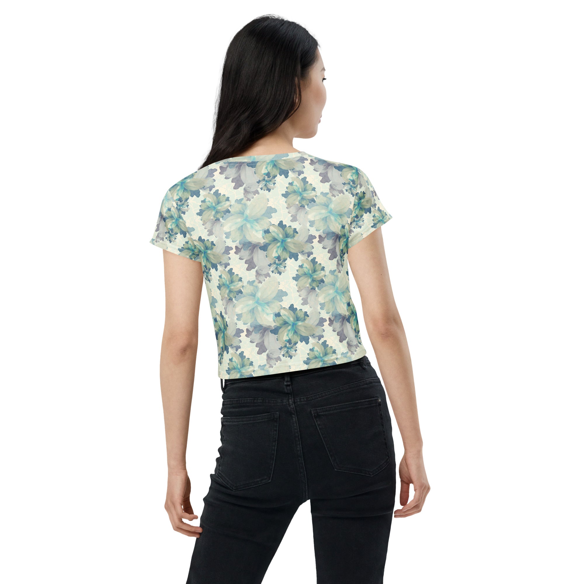 Underwater Blooms Cropped T-Shirt in Antique Blue Klementina