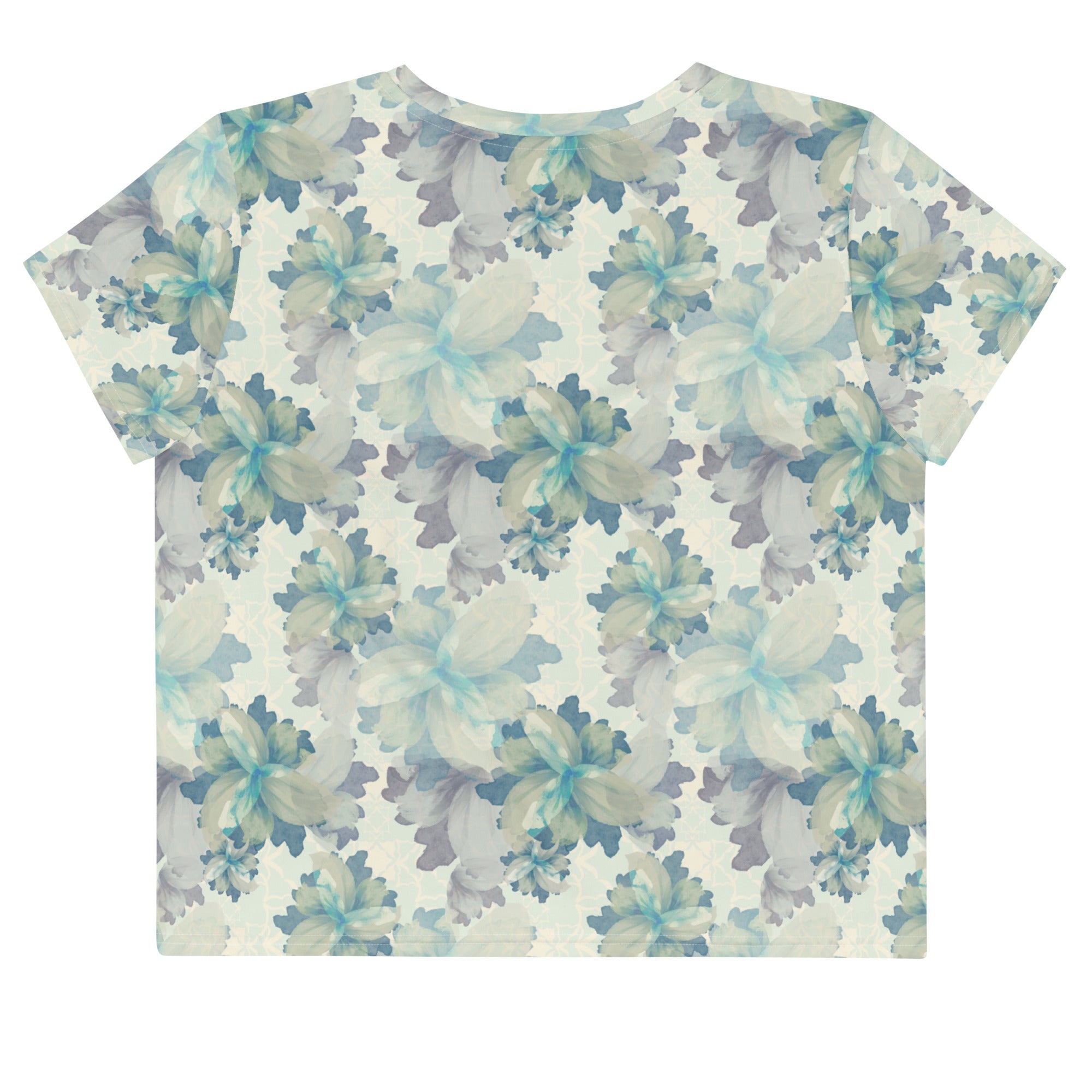 Underwater Blooms Cropped T-Shirt in Antique Blue Klementina