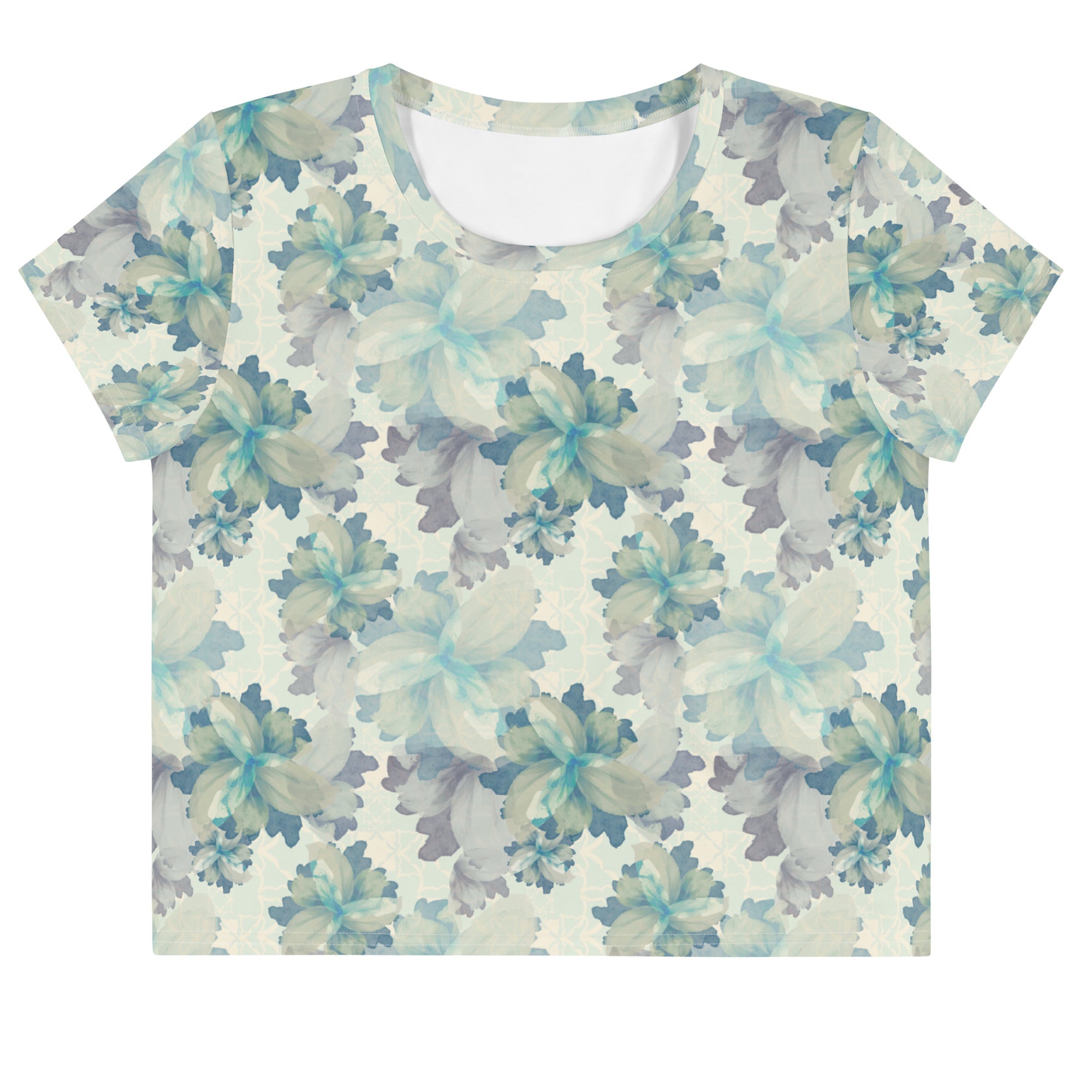 Underwater Blooms Cropped T-Shirt in Antique Blue Klementina