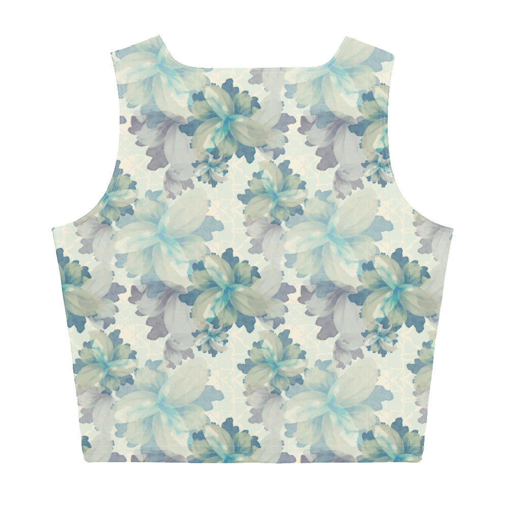 Underwater Blooms Crop Tank Top in Antique Blue Klementina