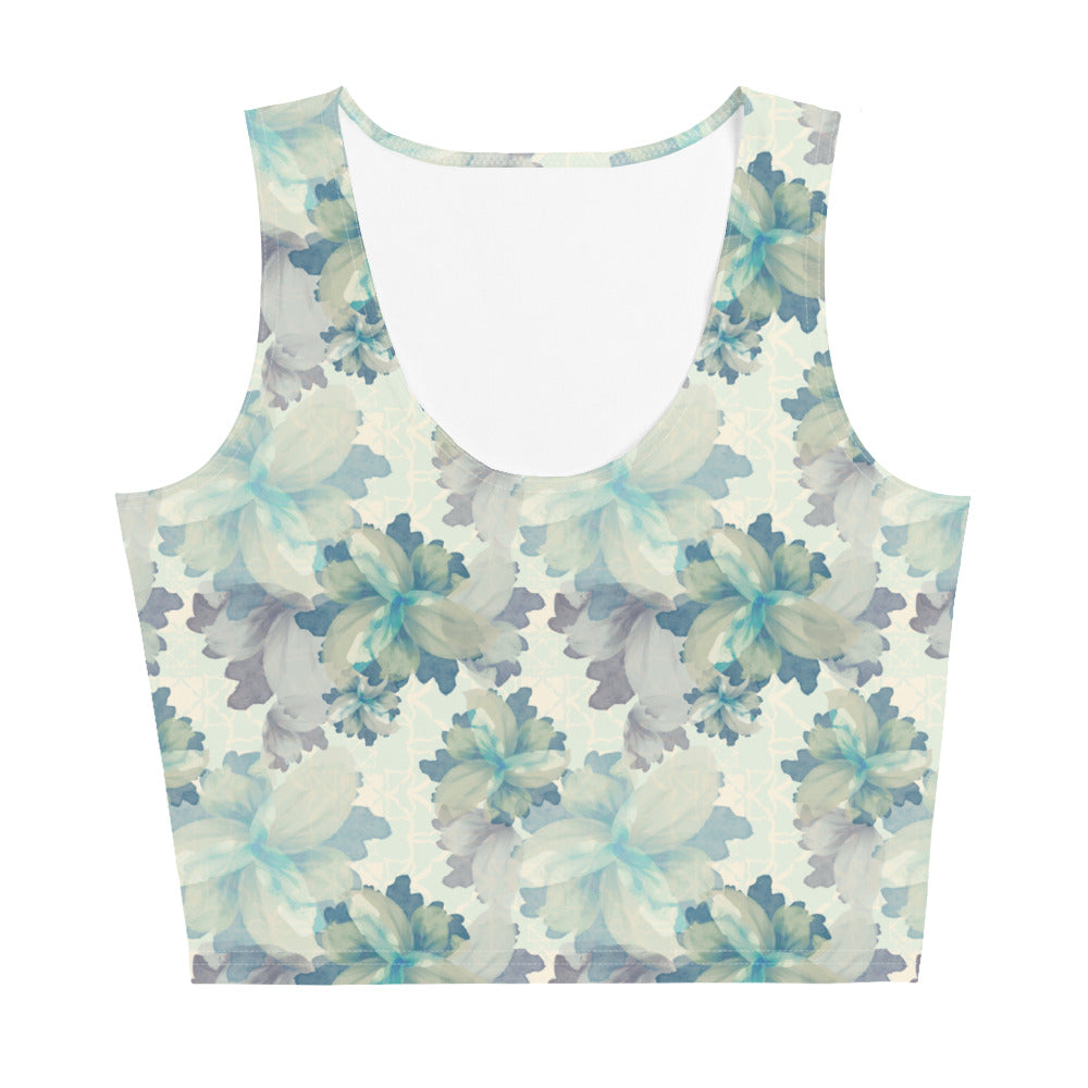 Underwater Blooms Crop Tank Top in Antique Blue Klementina